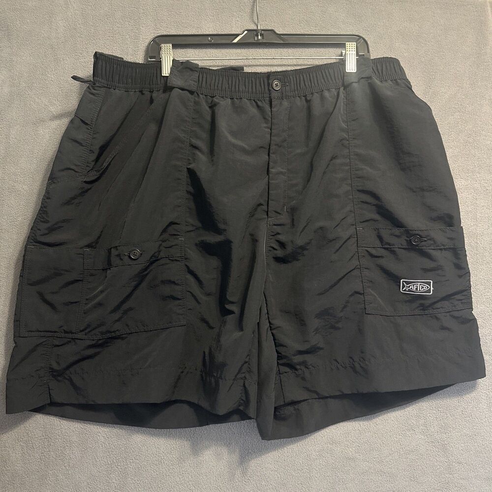 AFTCO Cargo‎ Nylon Fishing Shorts Men Size 46 Black 7.5” Inseam Elastic Waist